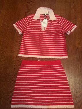 English Factory Pink and White Striped Two-Piece Knit Set